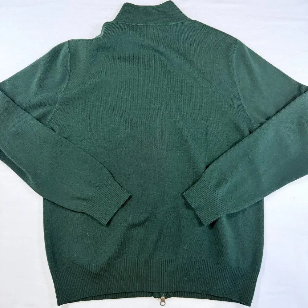 Polo Ralph Lauren Mens Large 100% Merino Wool 2 Way Full Zip Sweater Dark Green